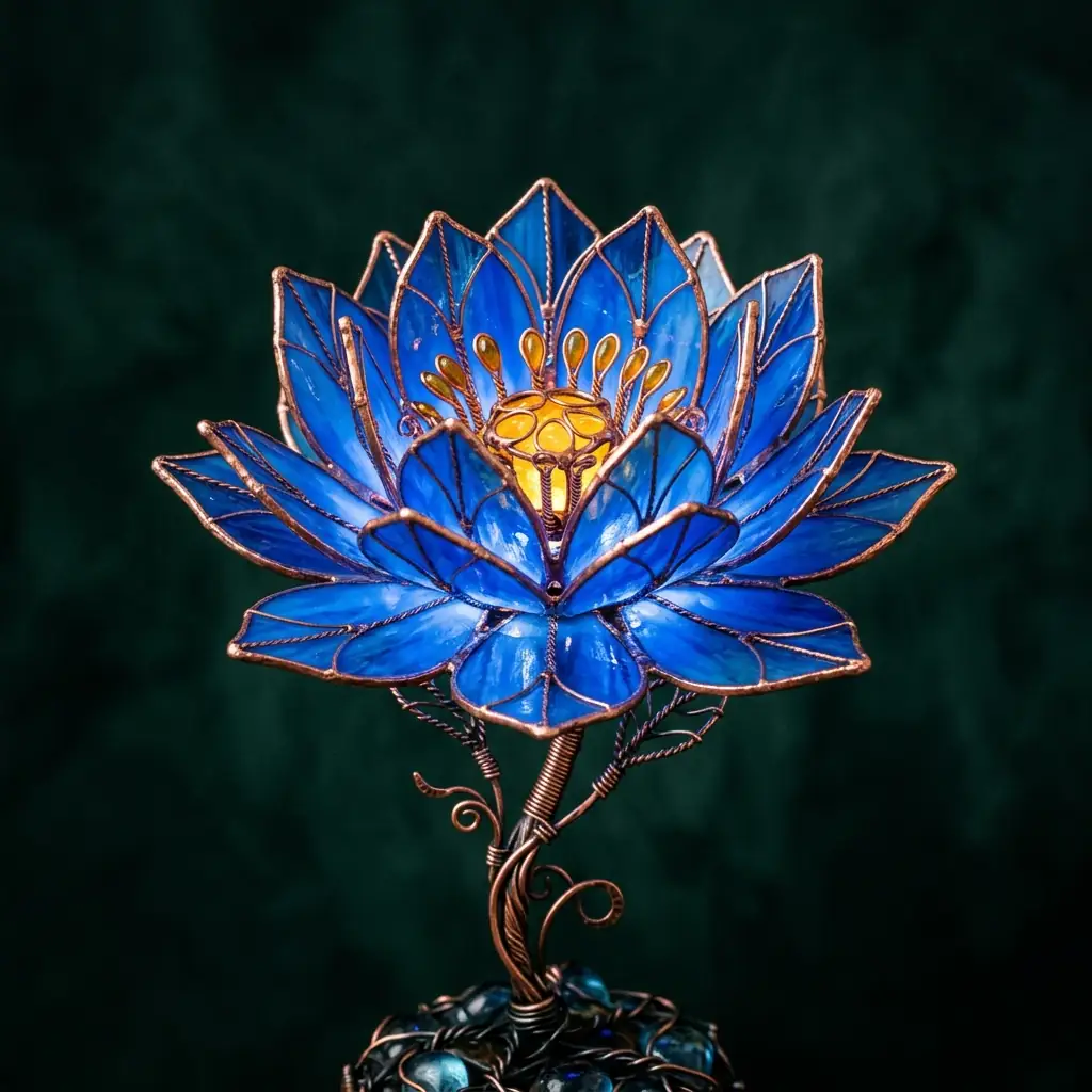Glowing blue lotus symbol