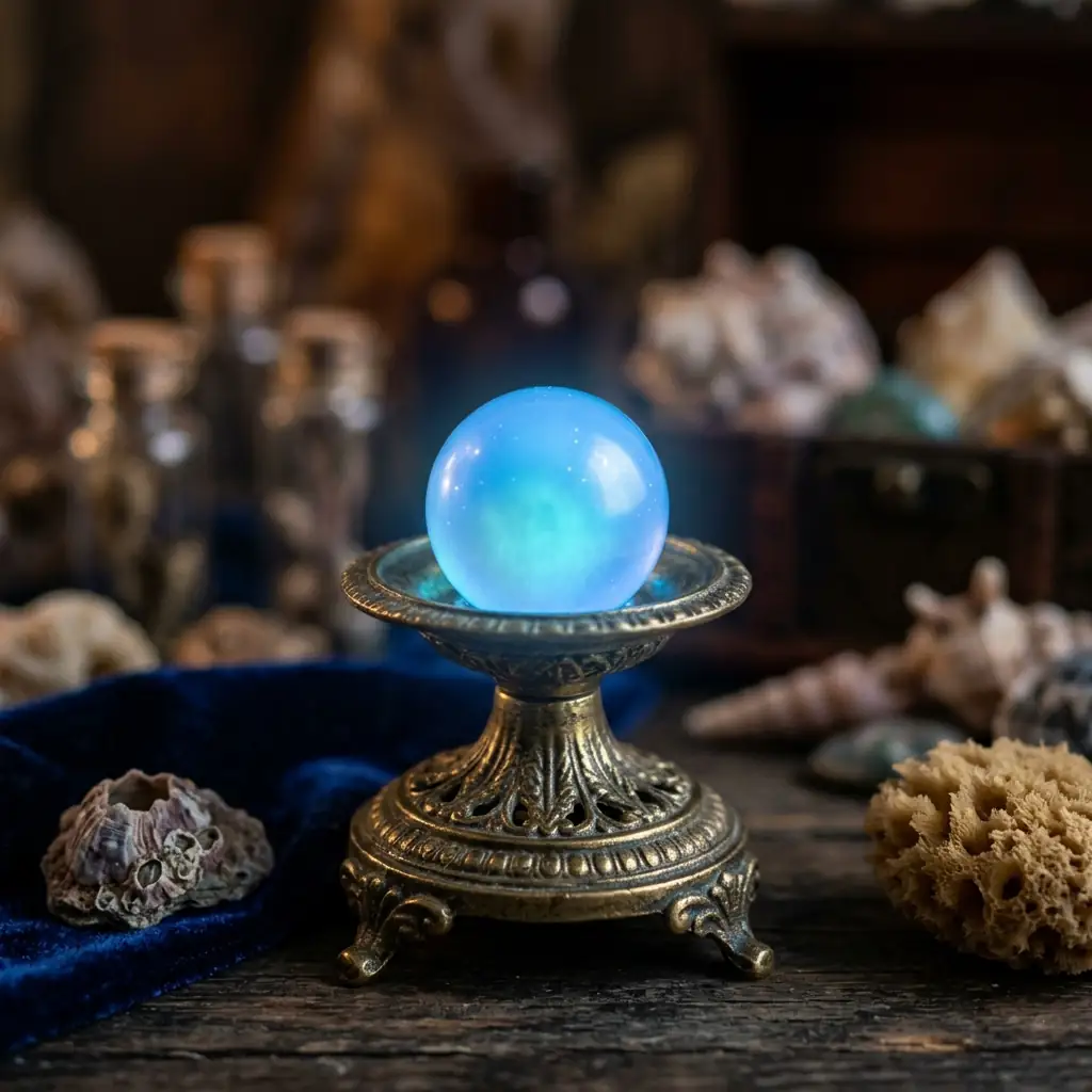 Glowing blue aquatic pearl