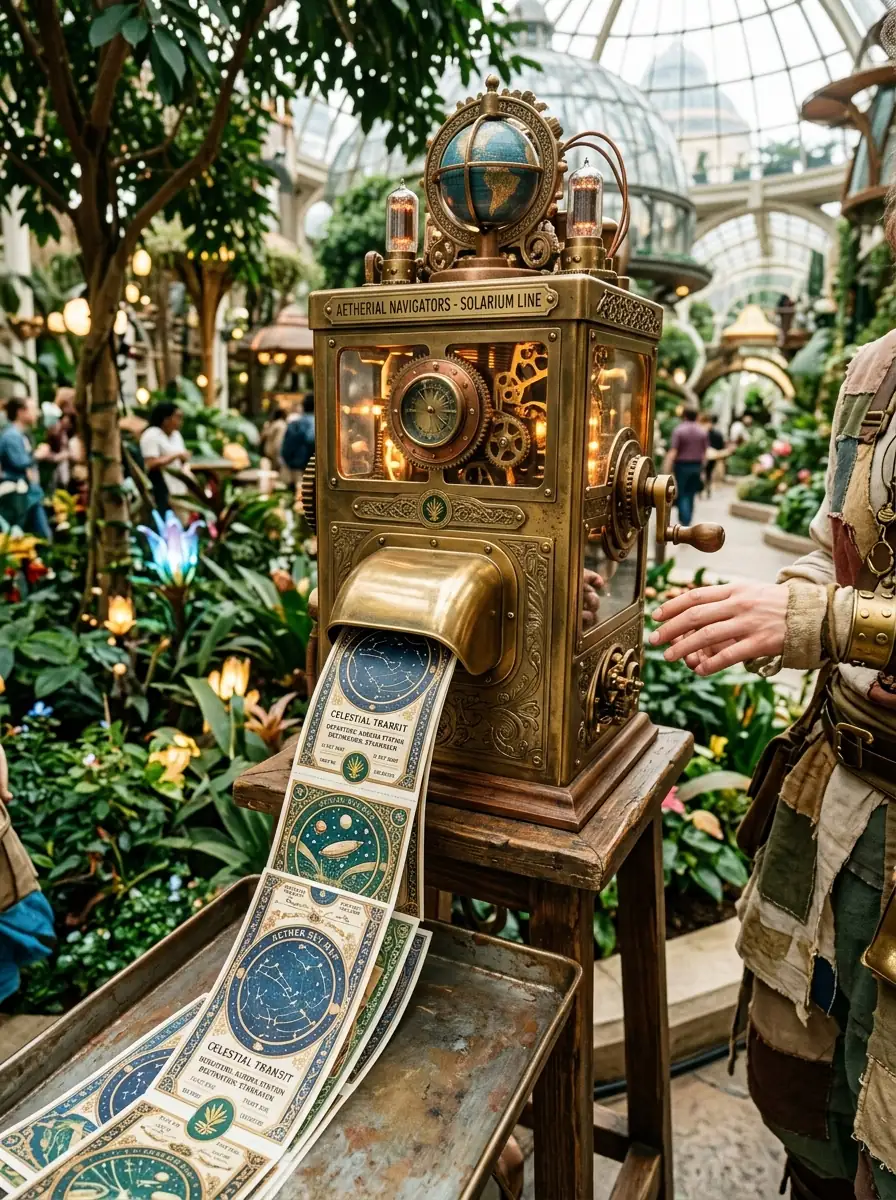 Vintage-futuristic brass ticket dispenser